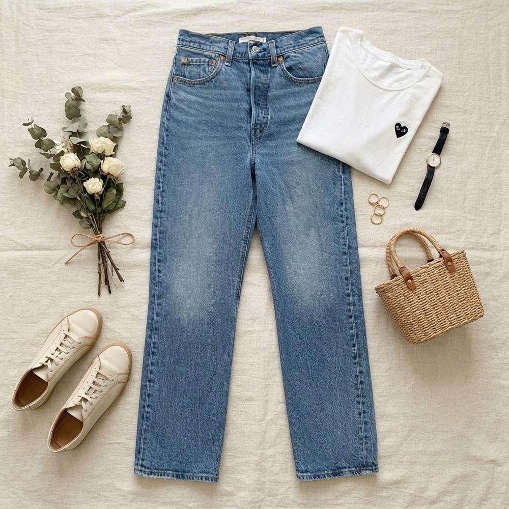 Levis Premium Ribcage Straight Ankle Jeans Medium Wash High Rise Size 27